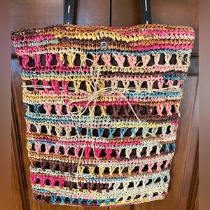 Multicolor Handwoven Straw Tote Bag with Bow Detail